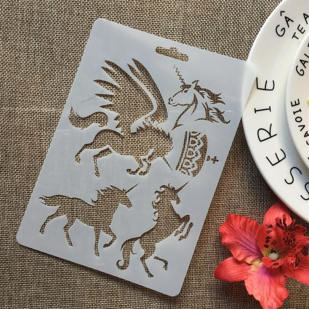 17.8*12.7cm Unicorn Dinosaur 12 Design DIY Layering Stencils Painting Scrapbook Coloring Embossing Album Decorative Template