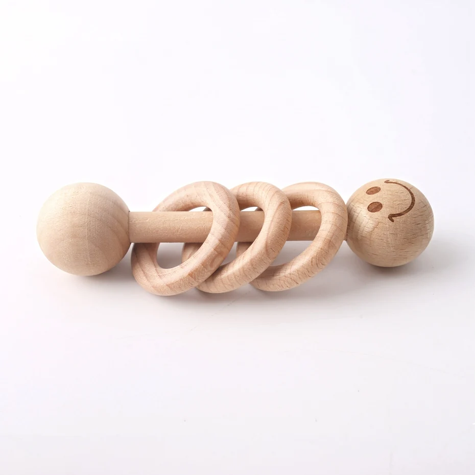 10pcs Beech Wooden Rings Teether Rattle Toys Safe and Natural Baby Shower Gift Soothe Baby Nursing Accessories Teething