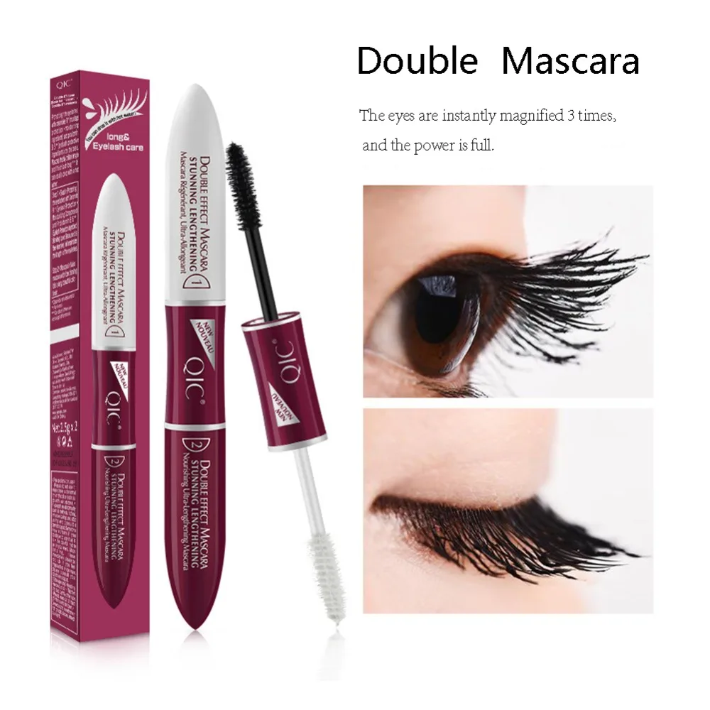 Double Head 4D Fiber Mascara Lengthening Eyelash Growth Liquid Long Thick Waterproof Mascara Eye Makeup Brush