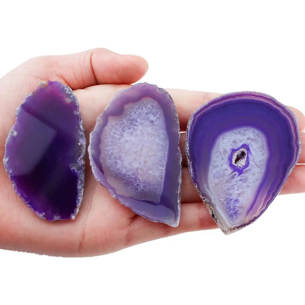 

TUMBEELLUWA 1Lot (2Pc) Purple Agate Light Table Slices, Irregular Polished Crystal, Home Decoration Jewelry Making