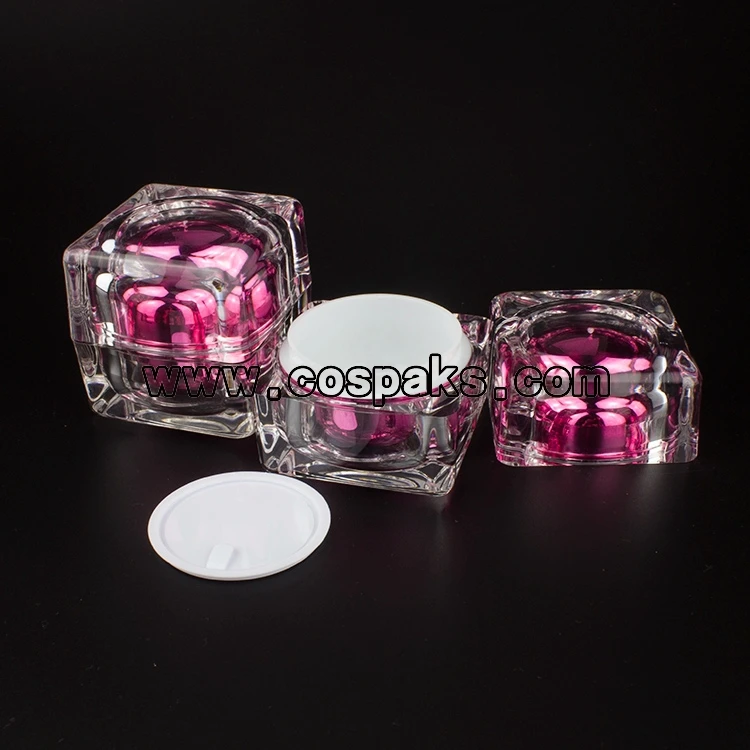 

50pcs 30ml Hot Pink Crystal Acrylic Container,1 ounce plastic Square cosmetic Jar,empty 30ml Acrylic Cosmetic Packaging