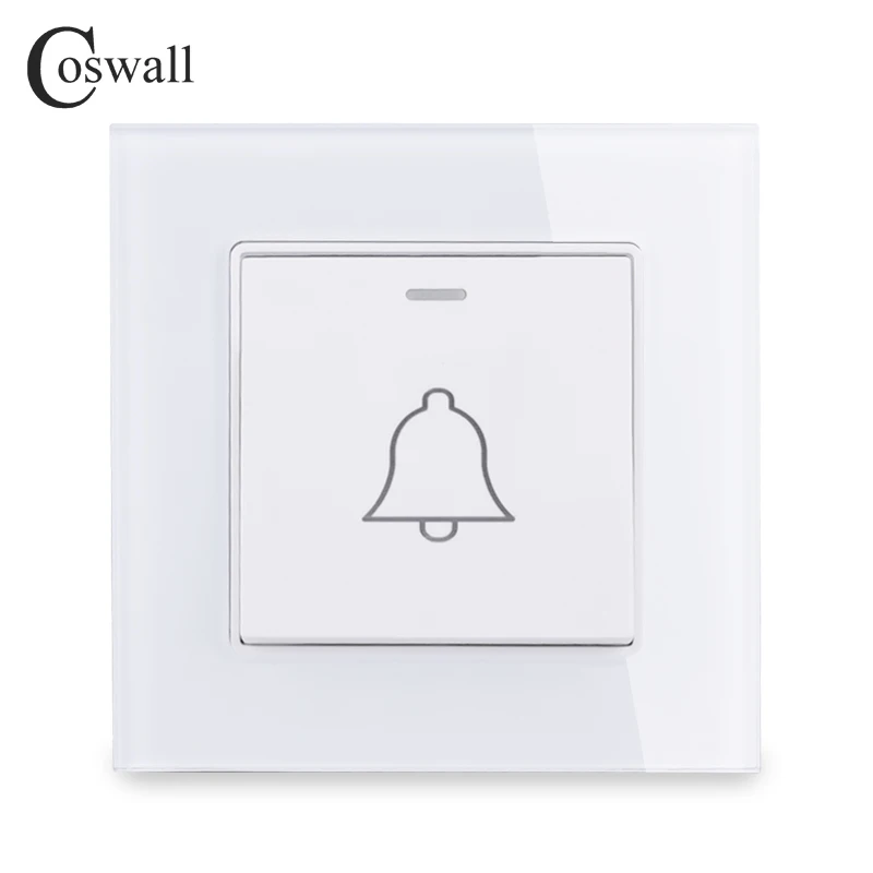 Coswall Luxury Crystal Tempered Glass Panel 1 Gang Doorbell Switch Push Button Wall Switch 16A C1-DB