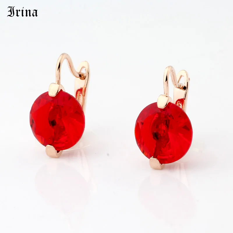 Irina Round CZ Earrings Women Gem Ear Drop Earring Vintage Jewelry Zircon Rose Gold Color Earrings Multicolor