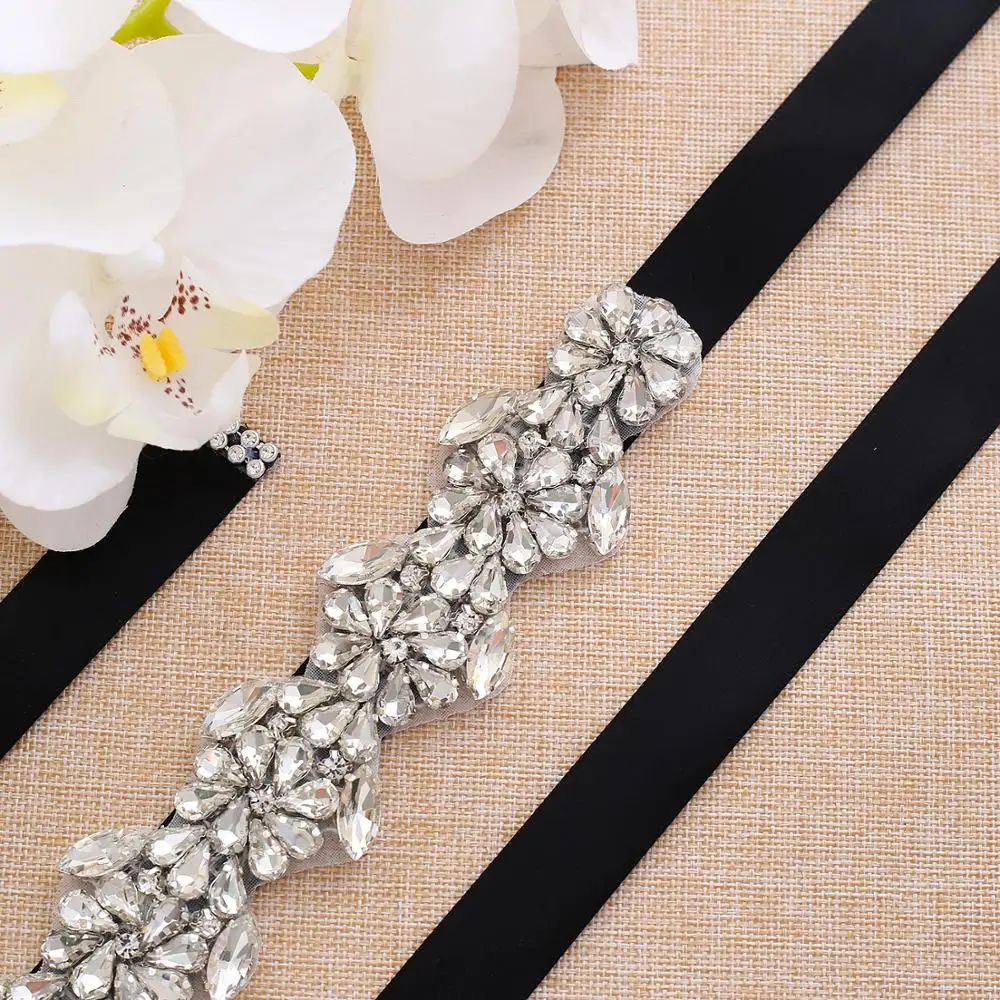 NZUK Vintage Rhinestone และไข่มุกเจ้าสาวทำด้วยมือคริสตัล Sash Beaded Appliqued Sash สำหรับชุดแต่งงาน