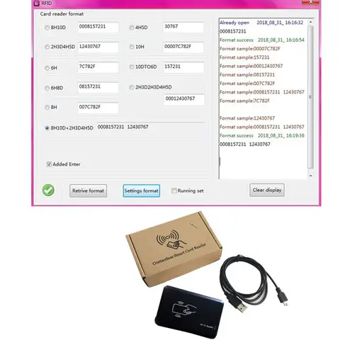 125khz rfid proximity reader 8H10D 2H3D4H5D format changeable + 5pcs rfid tags + free software