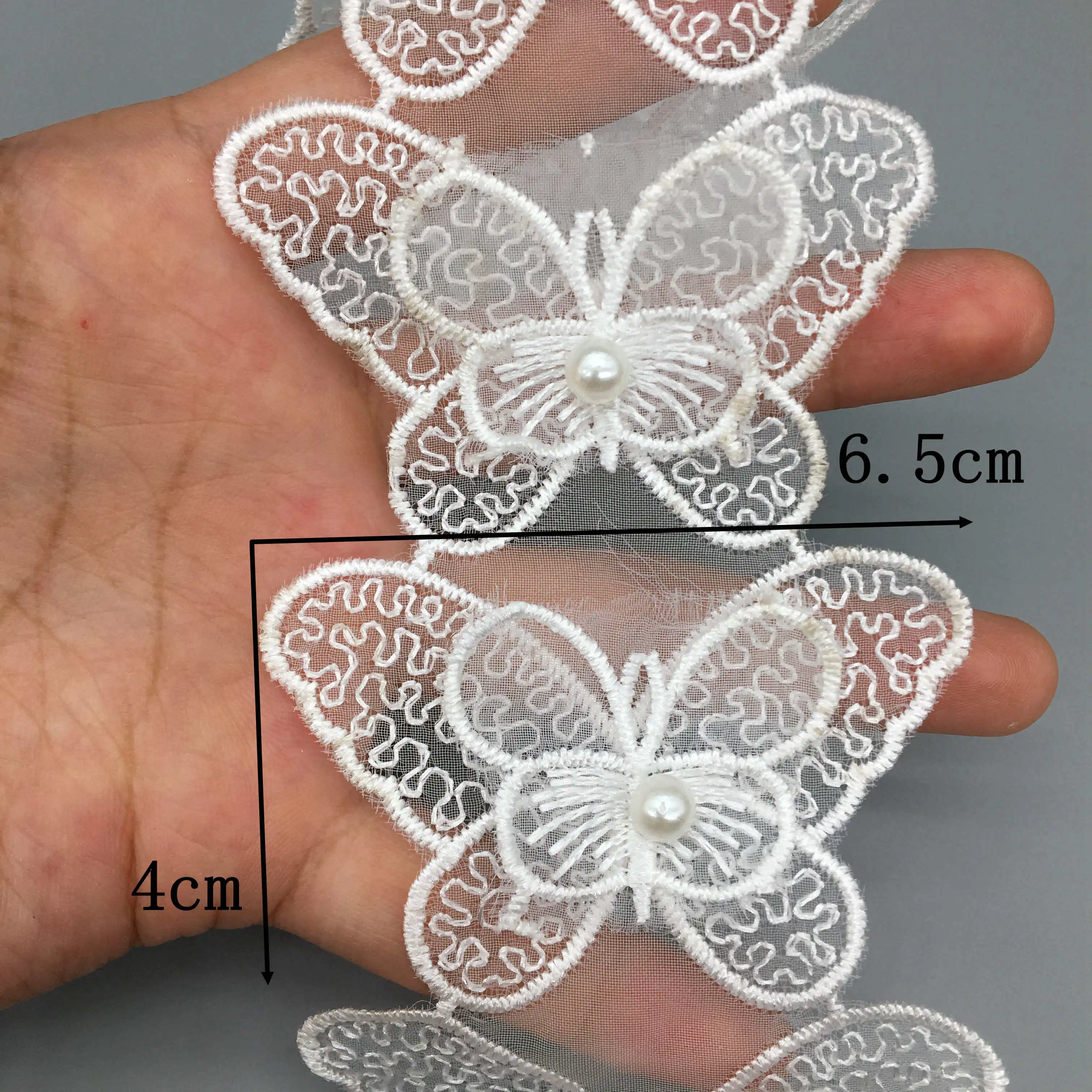 20x French Lace Fabric Butterfly Pearl Embroidered Lace Trim Ribbon Patches Applique Wedding Dress Fabric DIY Sewing Craft