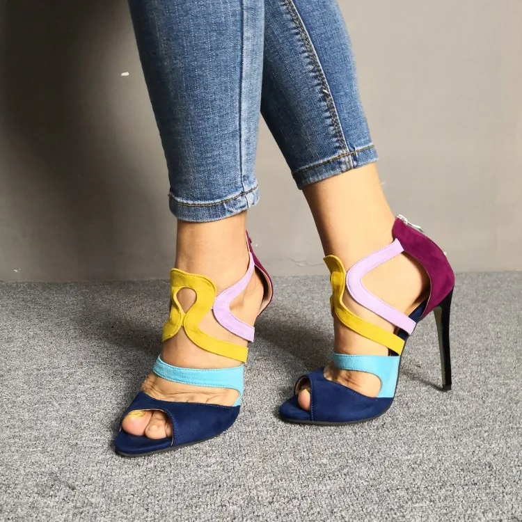 Olomm New Fashion Women Sandals Sexy Stiletto High Heel Sandals Open Toe Charm Multi Color Dress Shoes Women US Plus Size 5-15