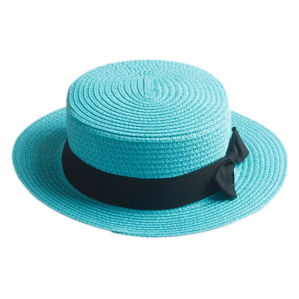 Mistdawn Cute Children Girls Boys Kids Summer Straw Bowler Derby Hat Round Flat Brim Boater Cap Beach Sunhat