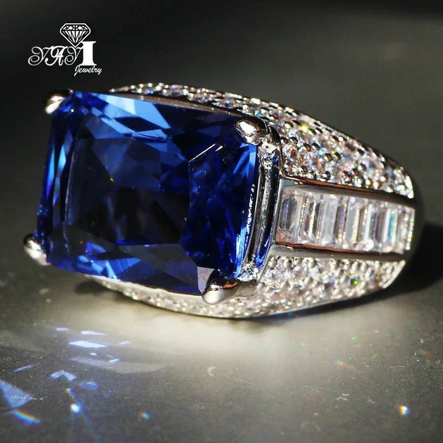 YaYI เครื่องประดับแฟชั่นเจ้าหญิงตัดขนาดใหญ่7.6 CT Blue Zircon Silver สีแหวนหมั้นแหวนแหวน