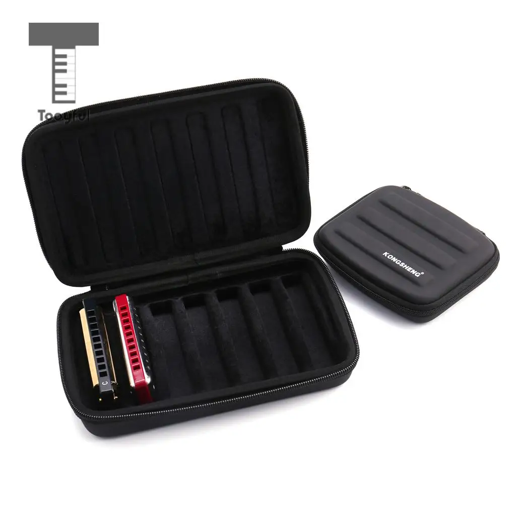 Tooyful Portatile EVA 10 Fori Armonica Caso Di Immagazzinaggio Del Sacchetto Bocca Organo Box Contenitore Nero-Hold 7pcs Armoniche