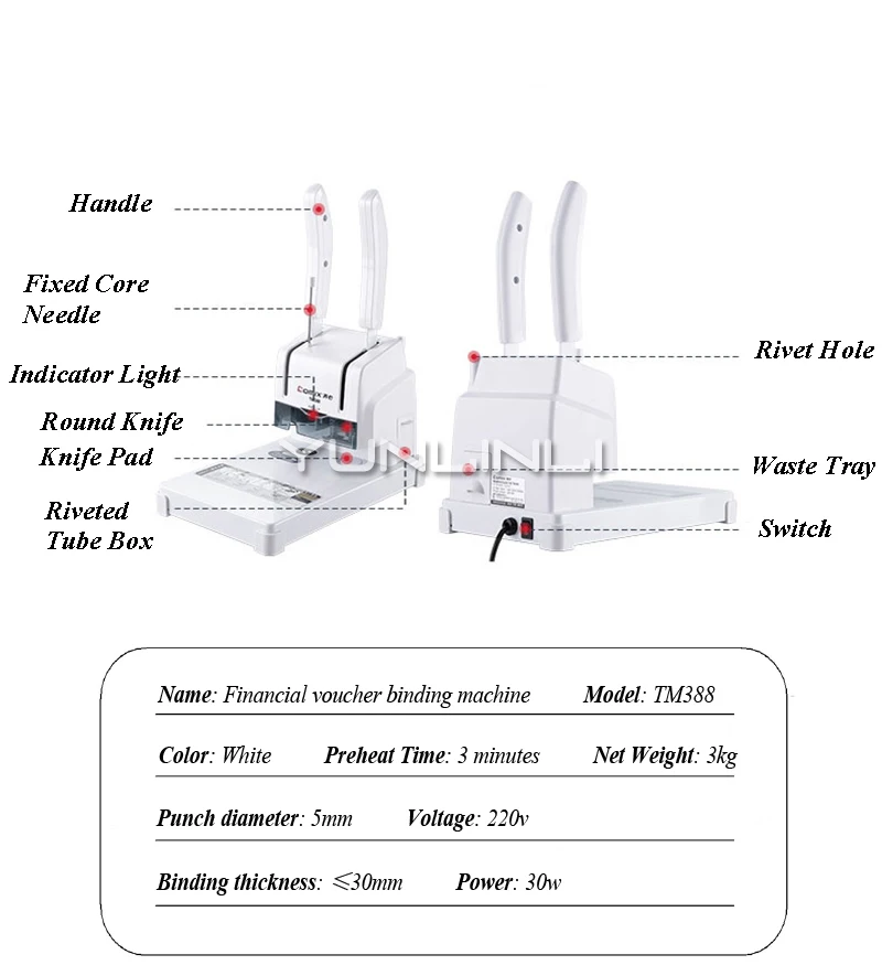 Máquina de encuadernación para contabilidad financiera, máquina de encuadernación con certificado de fusión en caliente, Manual de punzonado pequeño y Simple, m388