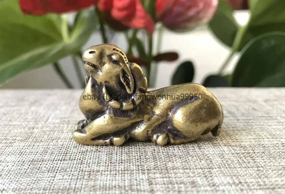 4 CM Folk Feng Shui Bronze Brass Chinese Zodiac Sheep Goat Statue