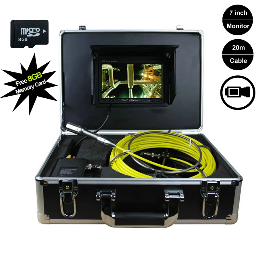 

20M Fiberglass Cable 1000TVL 23mm Lens Industrial Endoscope 7" LCD Handheld Sewer Pipeline Inspection Camera System