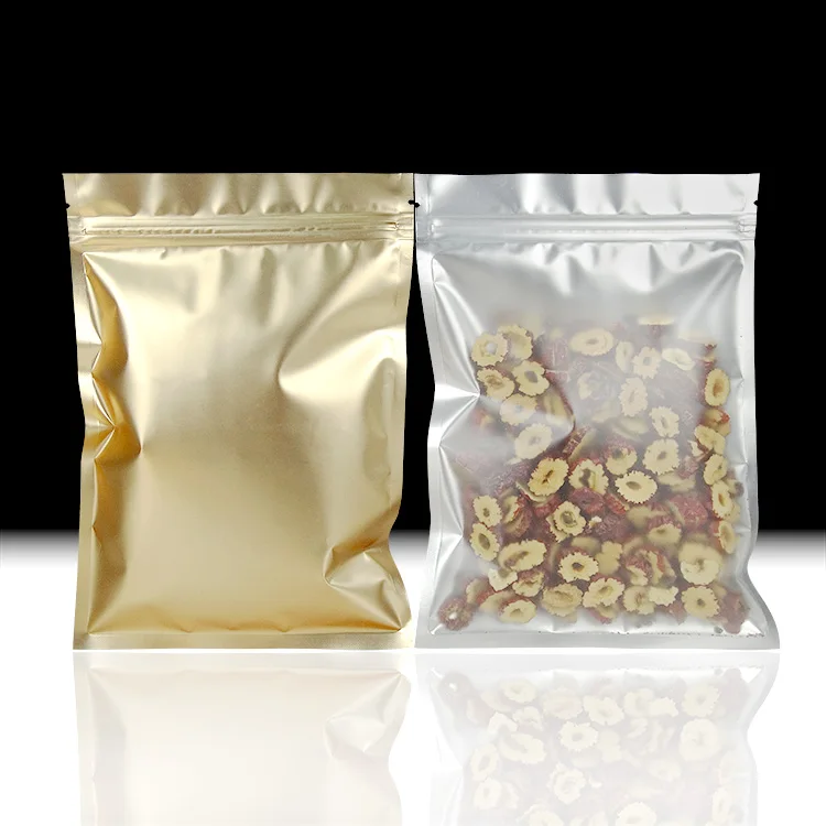 100pcs One Side Clear Plastic Ziplock Bag Gold Inlay Aluminum Foil Bag Coffee Herbal Tea Packaging Pouch Hot EDC Bag