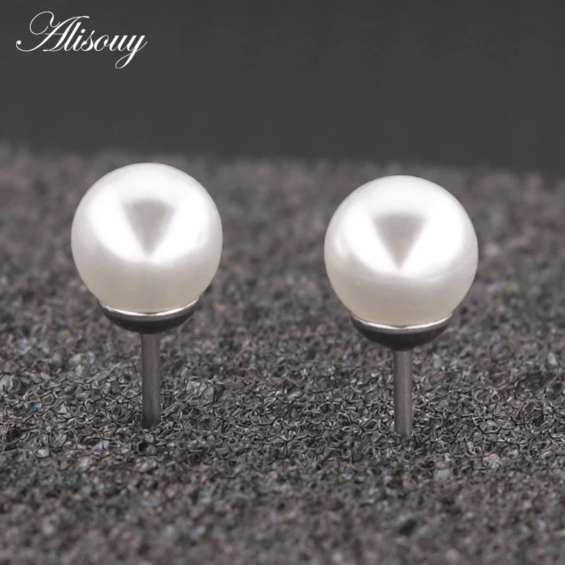 Alisouy 2PcสแตนเลสSimulaterdเงินไข่มุกEar Studต่างหูแฟชั่นเครื่องประดับสำหรับผู้หญิงต่างหูเครื่องประดับเจาะ