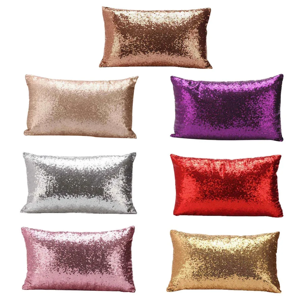 Solid Glitter Cushion Cover Sequin Bling Throw Pillow Case 30 x 50cm Cafe Home Decor  For Sofa Seat Decorative Pillows Cover