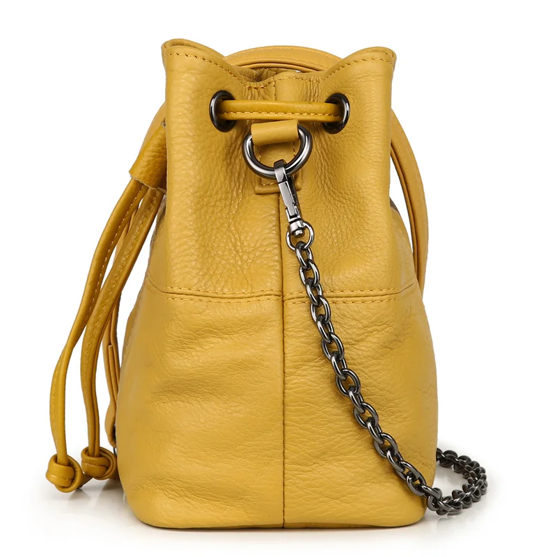 Fashion Handbags Bucket Bag Soft Genuine Leather Women Shoulder Bags Candy Color Chains Lingge Small Purses Ladies Messenger Bag