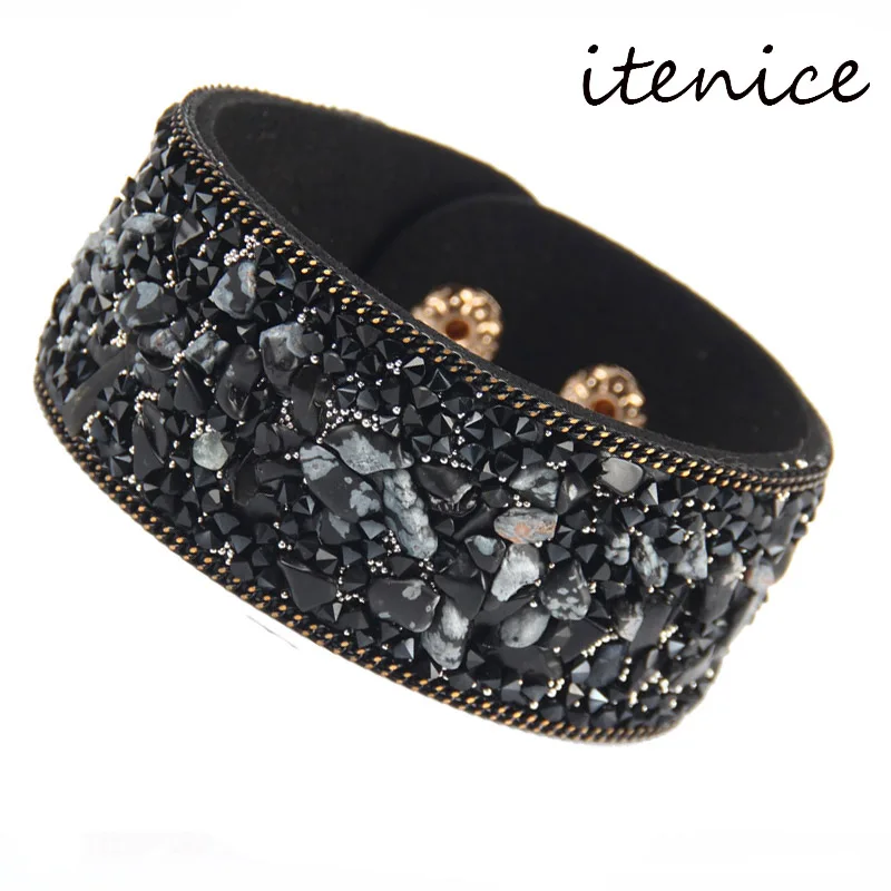 2020 Stone Bracelets For Women Wrap Cuff Slake Leather Bracelets With Crystal Rhinestone Couple Nature Bangles Jewelry