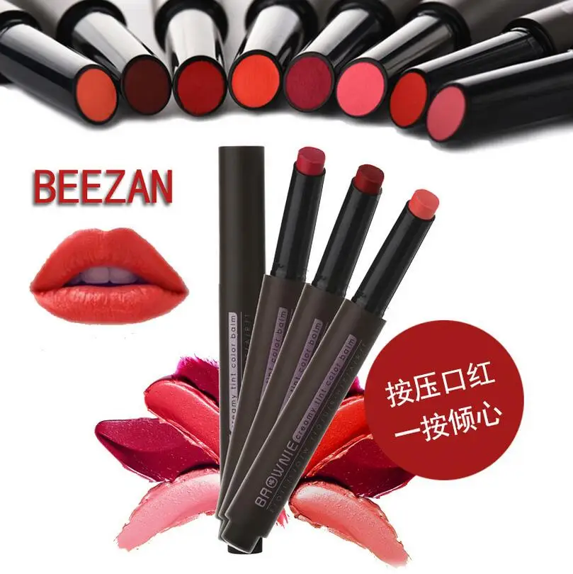 By nanda 8Colors Lips Makeup Push Button Press Lipstick Creamy Tint Color Balm Cosmetic Rouge Long-lasting Velvet Matte Lipstick