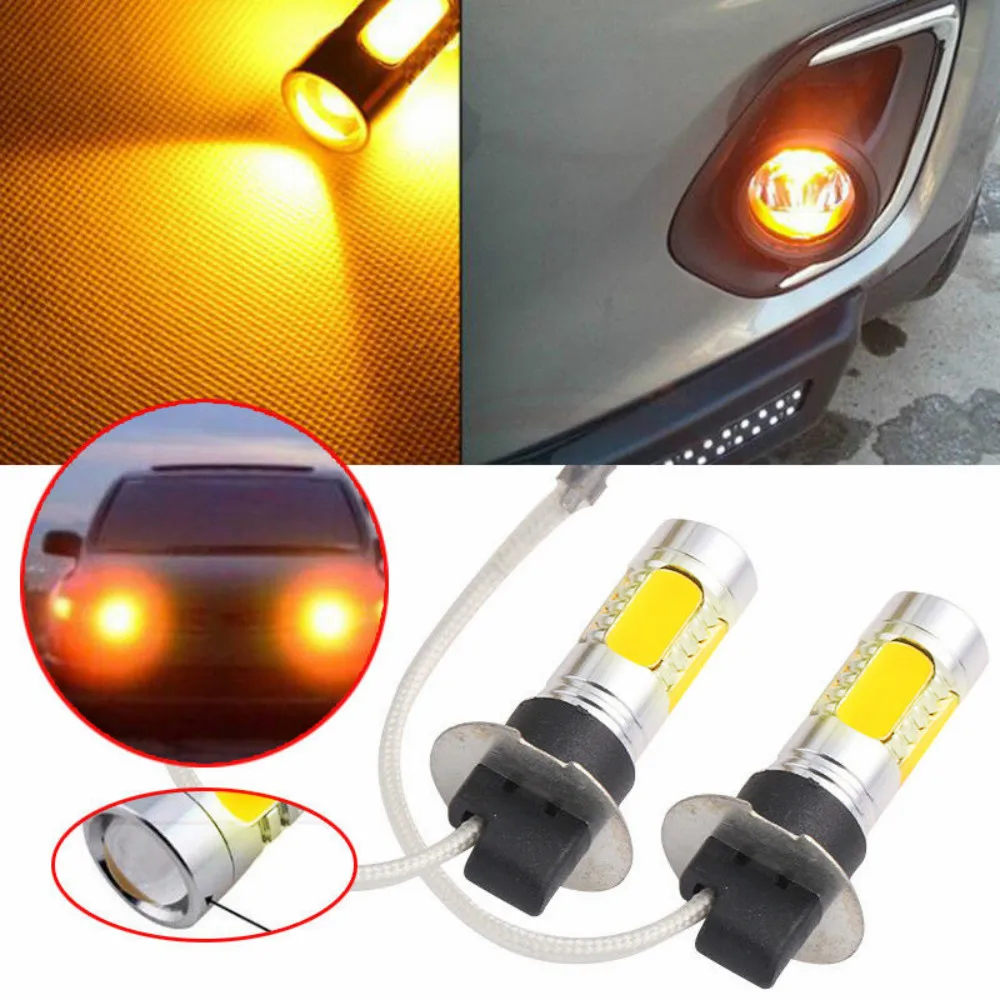 SZKDCE 2Pcs Yellow LED H3 12V 7.5W Car H3 LED COB Light Fog Lamp Bulb Auto Headlight Daytime Running Lights DRL Bulbs Lamps