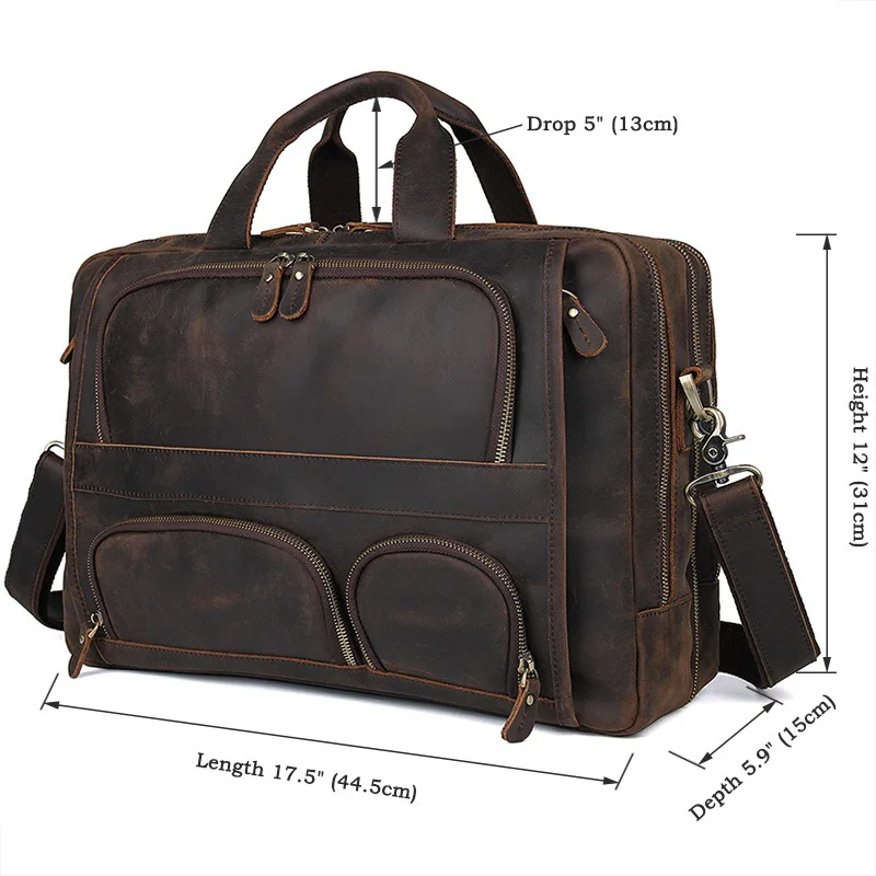 Multifunction Crazy horse Genuine Leather Men Briefcase 17\