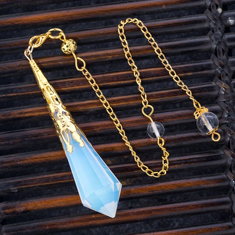 High quality Natural stone pendulum for dowsing quartz Opalite opal pendulos sacred geometry healing crystals pendant jewelry