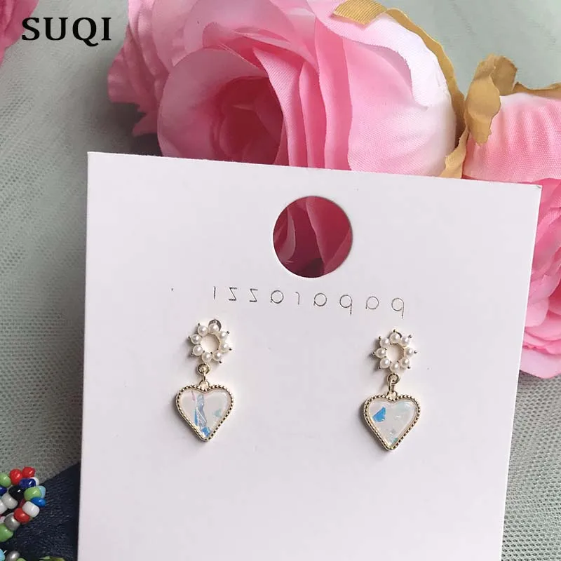 SUQI Fashion gold imitation pearl Heart shaped Earrings For Women party girl jewelry gift decoration non-toxic