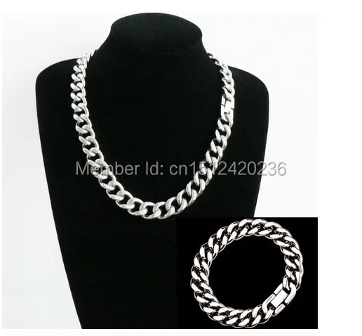 

Large Cuban Curb Chain Bracelet & Necklace Set Stainless Steel Men's Jewlery Gifts