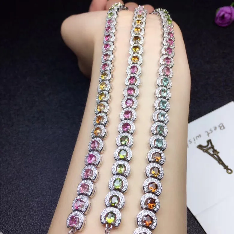 Natural tourmaline Bracelet wholesale multi colored gemstones  925 silver manufacturers shipments