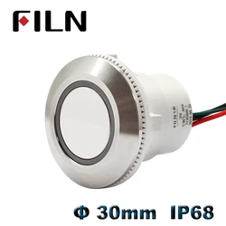 30mm waterproof IP68 metal push button switch 12v 24v led illuminated momentary latching switch on off pushbutton wire leading