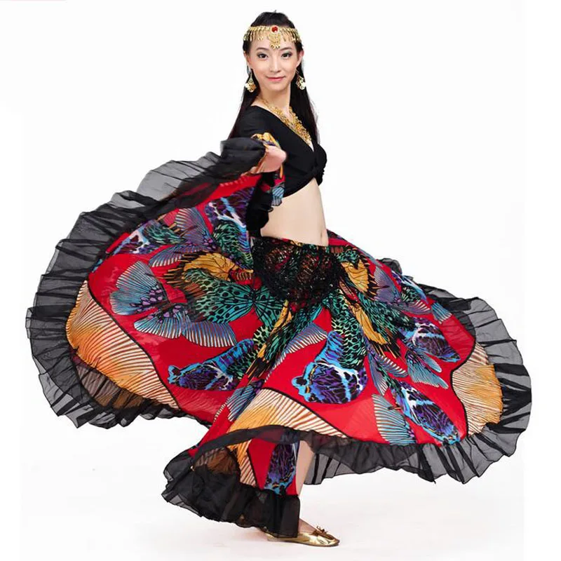 New Tops/Skirt/Tops+Skirt Gypsy big Printed flower Belly Dancing Set Dresses Colorful Dancing Outfits Clothing