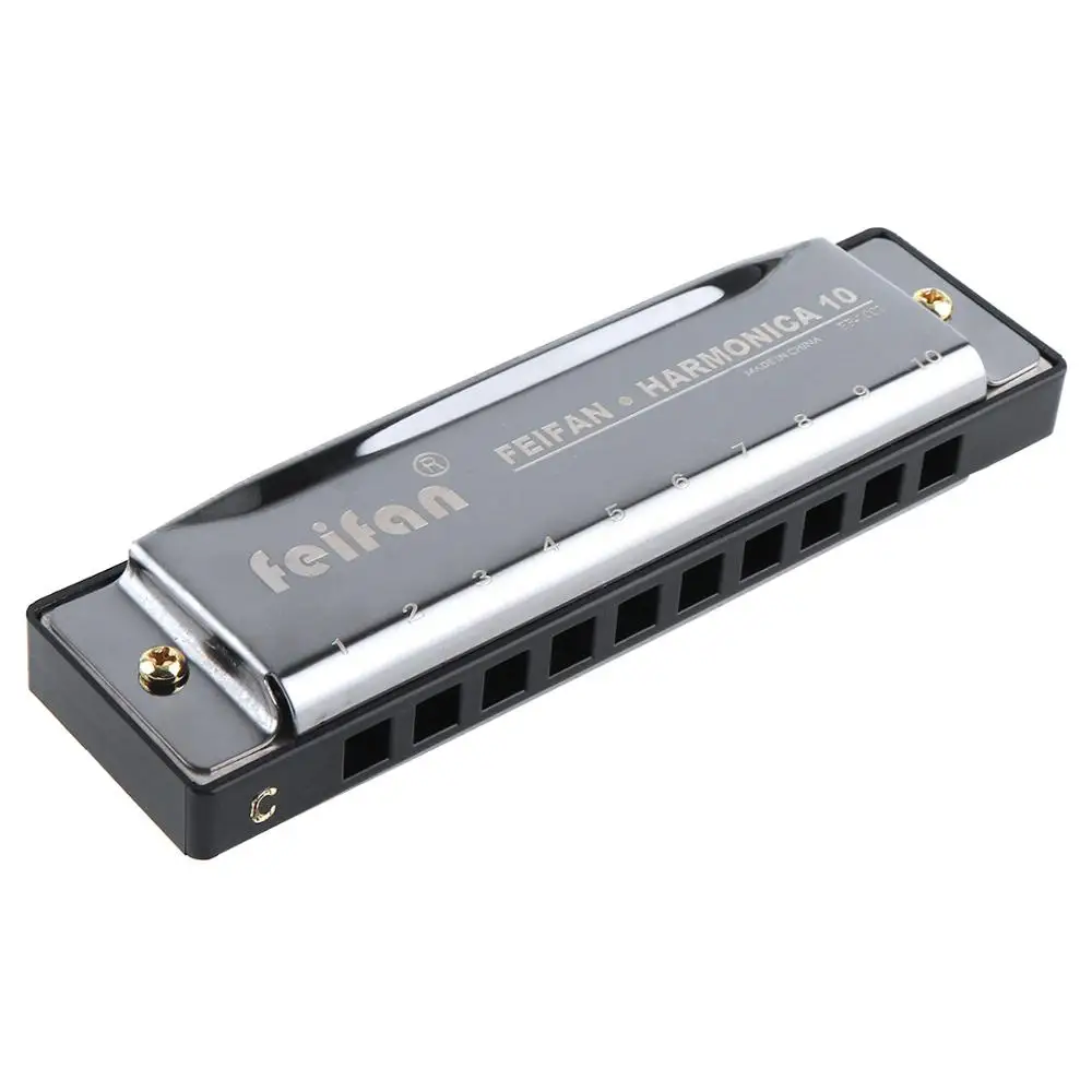 10 Holes 20 Tone Matte Gold/Black Portable Harmonica Blues Harp Mouth Organ Stainless Steel Musical Instrument for Beginner