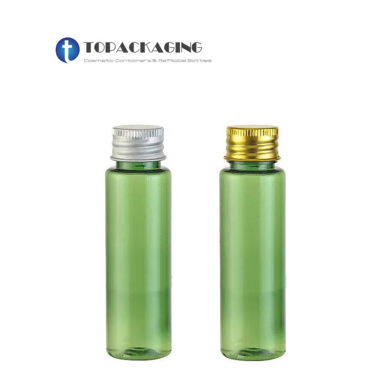 

100PCS*30ML Screw Cap Bottle Green Plastic Lotion Cosmetic Cotainer Empty Makeup Shampoo Essential Oil Refillable Aluminum Tops