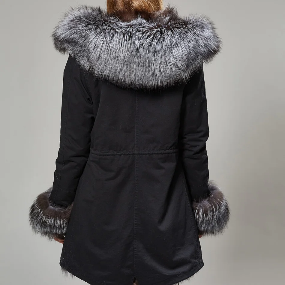 Maomaokong Natürliche fuchs pelz futter pelzmantel winter jacke frauen outwear warme dicke parkas echt fox pelz kragen mantel mit kapuze