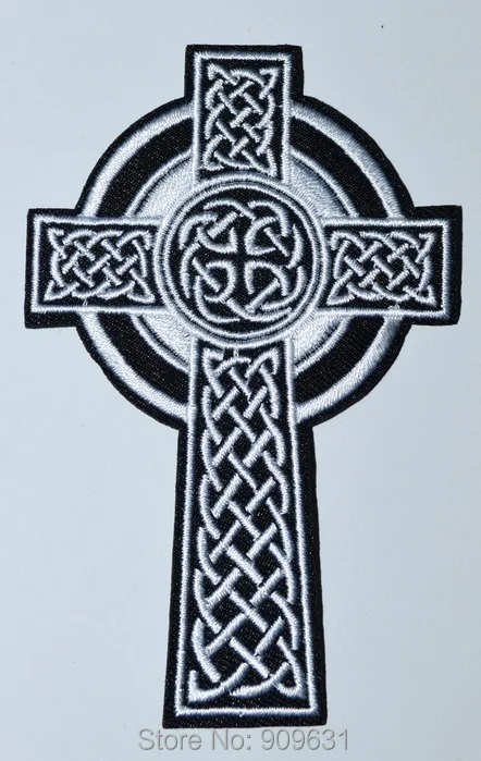 CEL TIC CROSS white iron-on PATCH embroidered IRISH CHRISTIAN RELIGIOUS EMBLEM