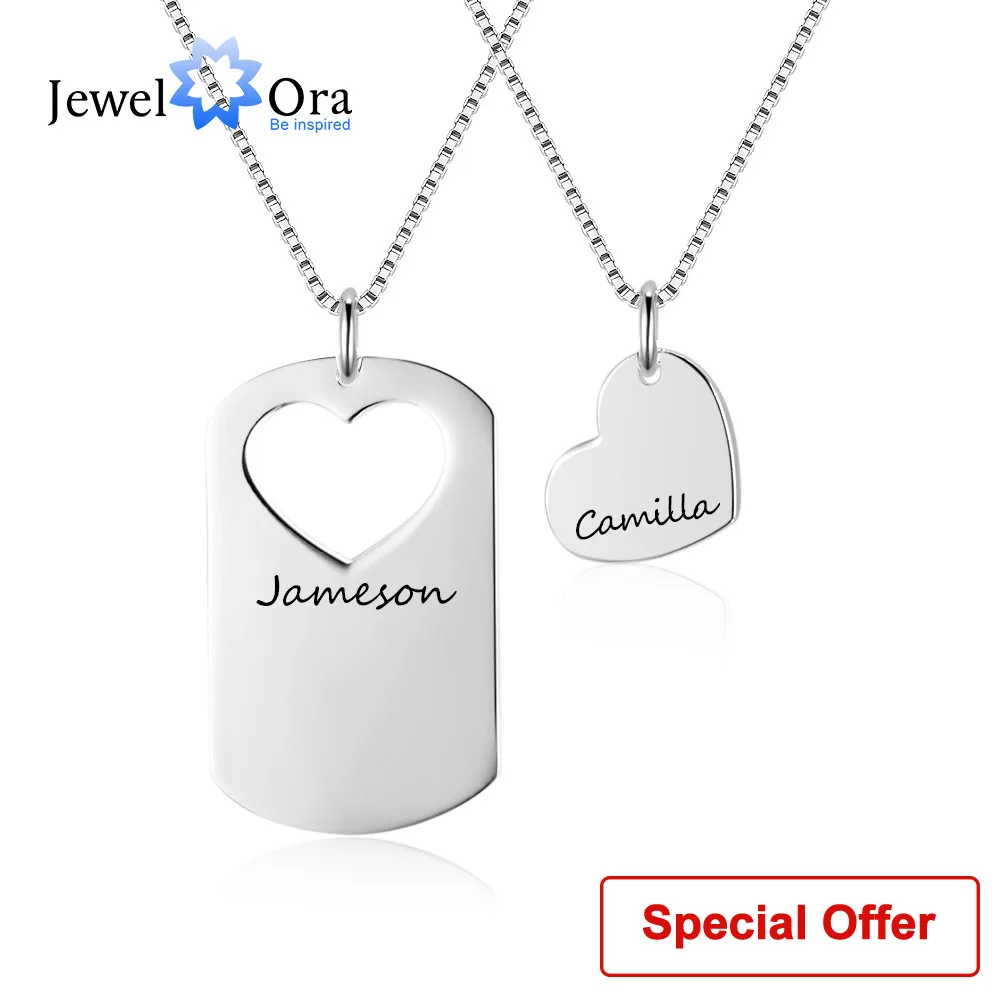 

2 Pcs/Set Personalized Name Couple Necklace Sets Customized Engraving Friendship BFF Necklaces & Pendants (JewelOra NE102388)