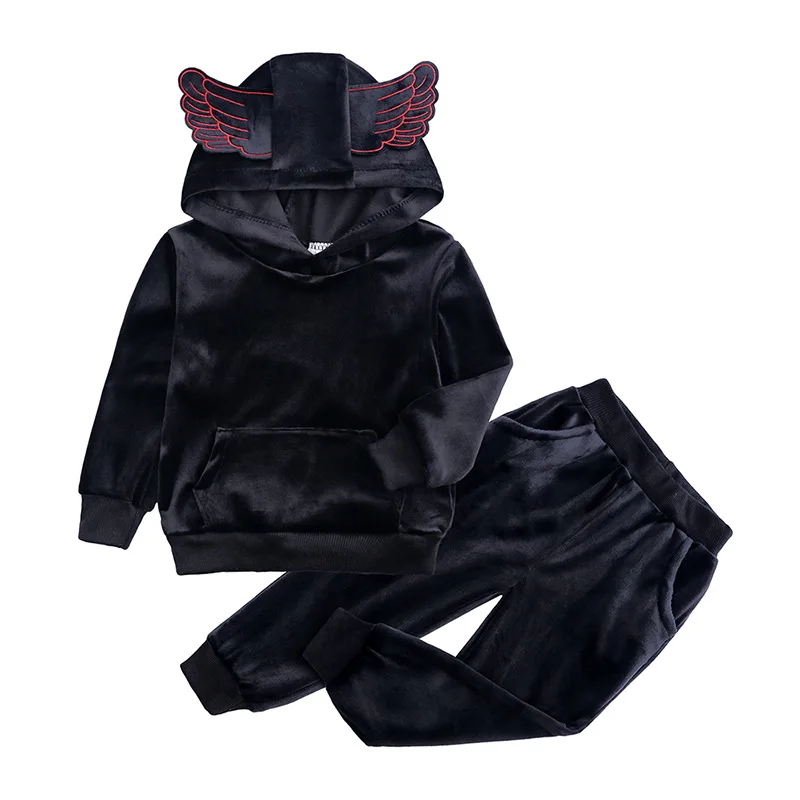 Set di abbigliamento con cappuccio in velluto per bambina Set di abiti per bambini primavera autunno per ragazza ragazzi tute sportive tute Set di