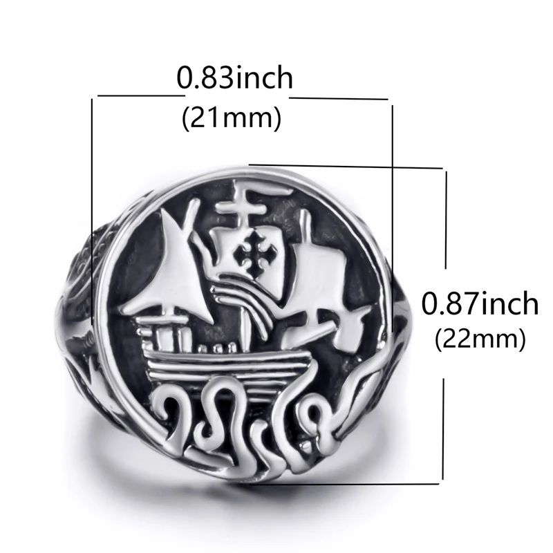 Elfasio Viking Drakkar Ship Kraken Norse Sea Monster Octopus Squid Tentacle Stainless Steel Vintage Ring