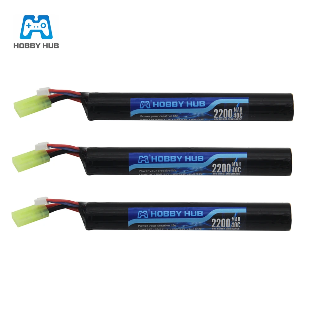 Hobby Hub Lipo  Power Battery Airsoft gub battery  7.4V 2200MAH 40C AKKU Mini Airsoft toys Gun 7.4V 2200mAh Battery model parts