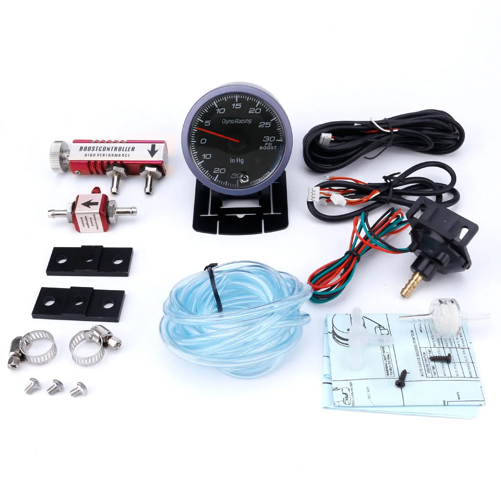 Dynoracing 60MM Racing Car Turbo Boost gauge 30PSI + Adjustable Turbo Boost Controller Kit 1-30 PSI IN-CABIN Gauge