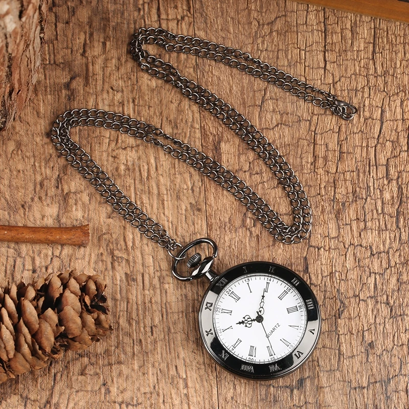 Reloj de bolsillo clásico con números romanos para hombre y mujer, pulsera de cuarzo con colgante de cara abierta, regalo para niños