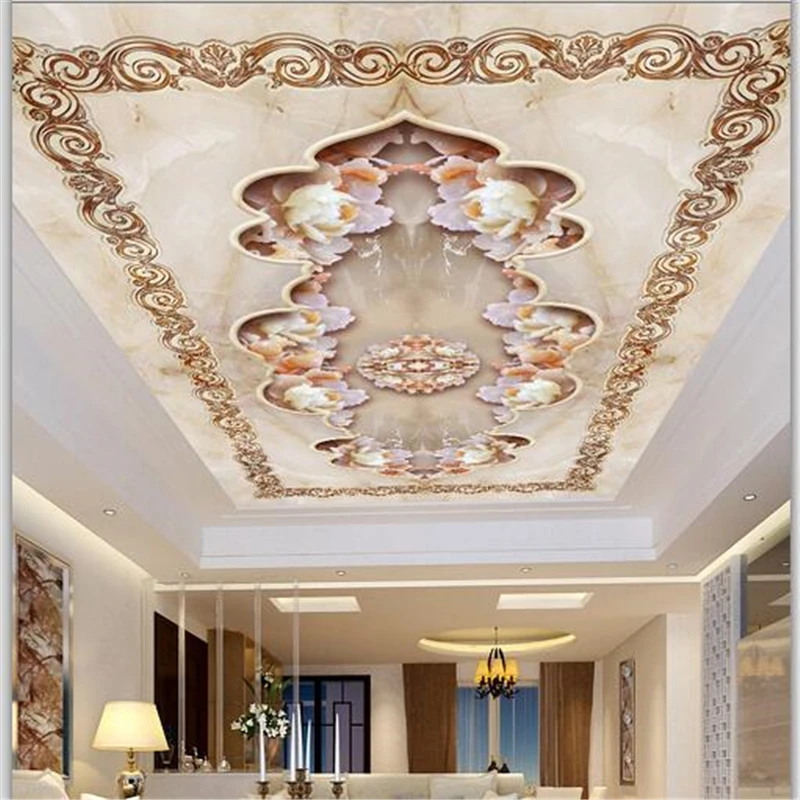 

wellyu Custom large wallpapers 3d обои exquisite jade carving peony stone living room bedroom ceiling zenith murals 3d wallpaper