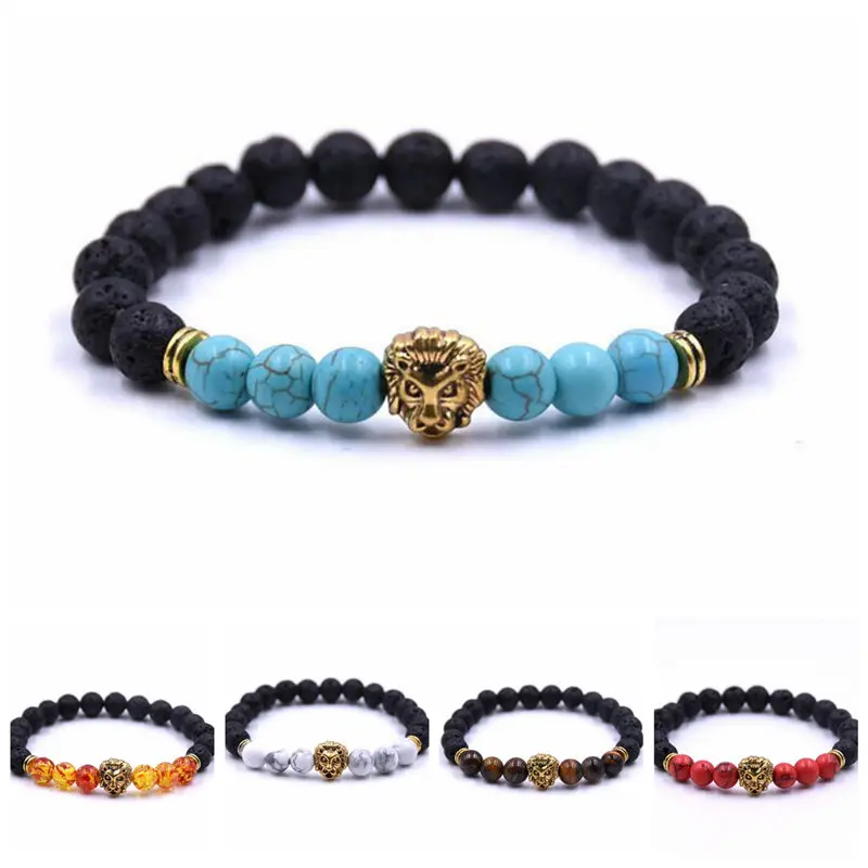 Pulseras Vintage de Buda con cuentas para hombre y mujer, brazalete masculino de piedra Natural, de varios colores