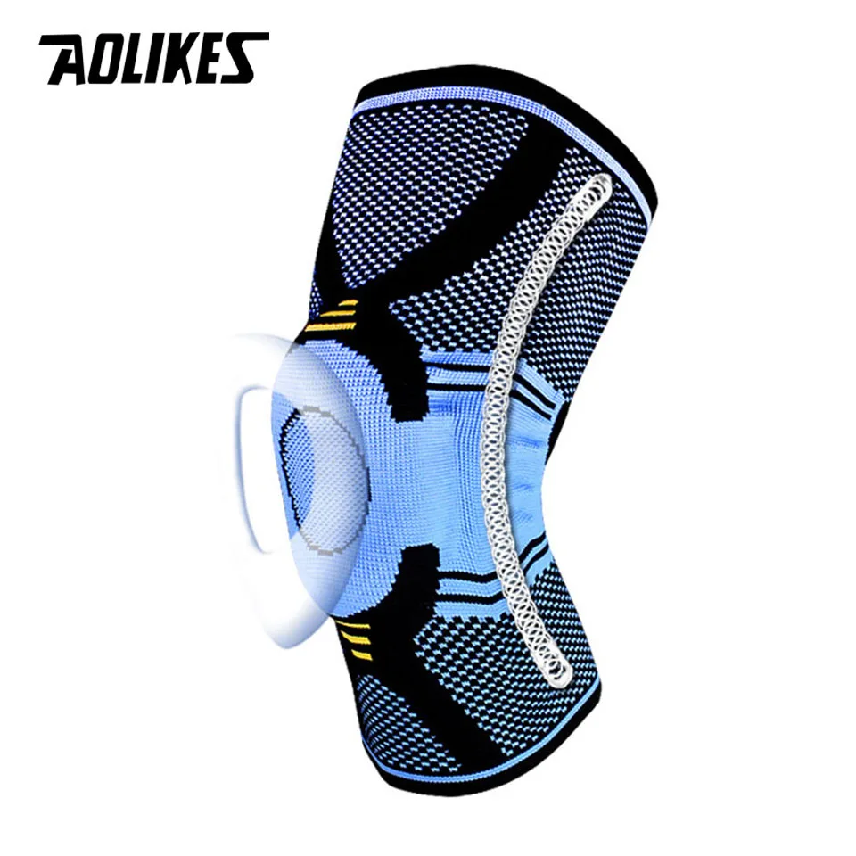 AOLIKES 1 Pair Basketball Running Spring Support Silicon Padded Knee Pads Support Brace Meniscus Patella Protector Sports Safety