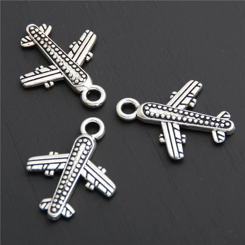 40pcs  Silver Color Airplane Plane Biplane Charms Metal Pendants For Diy Jewelry Findings  A2847