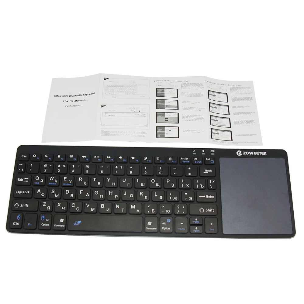 Zoweetek K12BT-1 Brand New Utra-thin Mini Wireless Spanish Bluetooth Keyboard Touchpad For Windows Android PC