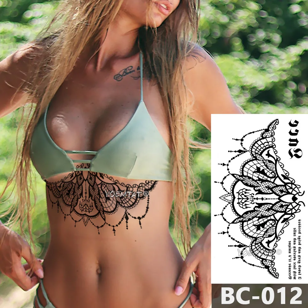 Tatouage Temporaire Imperméable pour Femme, Faux Poitrine, Art Corporel, Bijoux, Dentelle, Totem, Annie Mandala, Taille, Autocollant