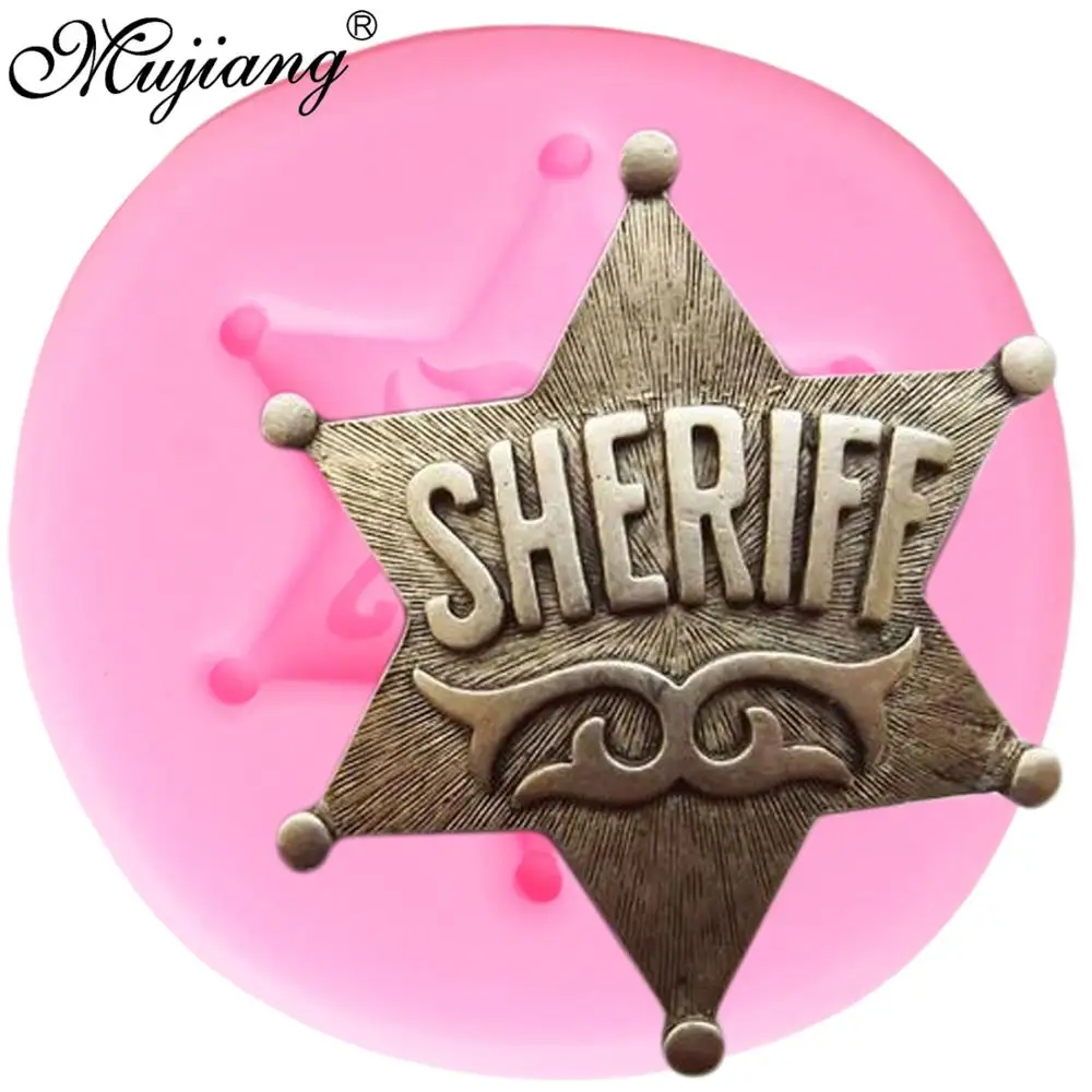 Sheriff Badge Silicone Molds Cookie Baking Fondant Mold DIY Baby Birthday Cake Decorating Tools Clay Candy Chocolate Moulds