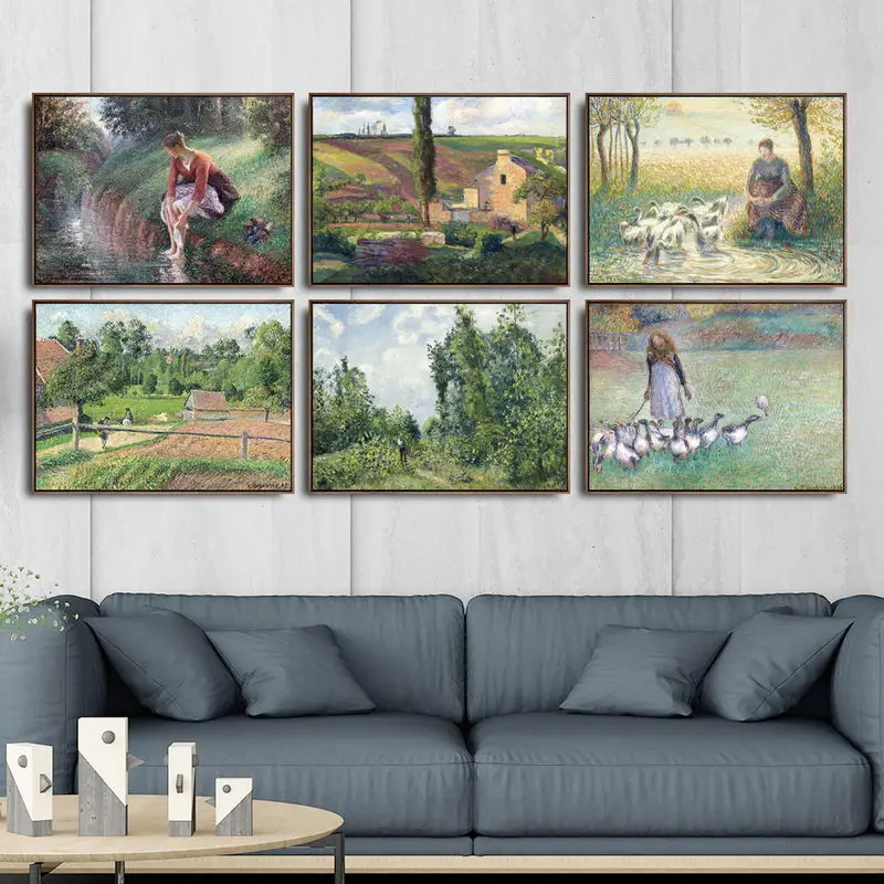 Home Decoration Art Wall Pictures for Living Room Poster Print Canvas Printings Paintingsn French Shepherd Girl Camille Pissarro