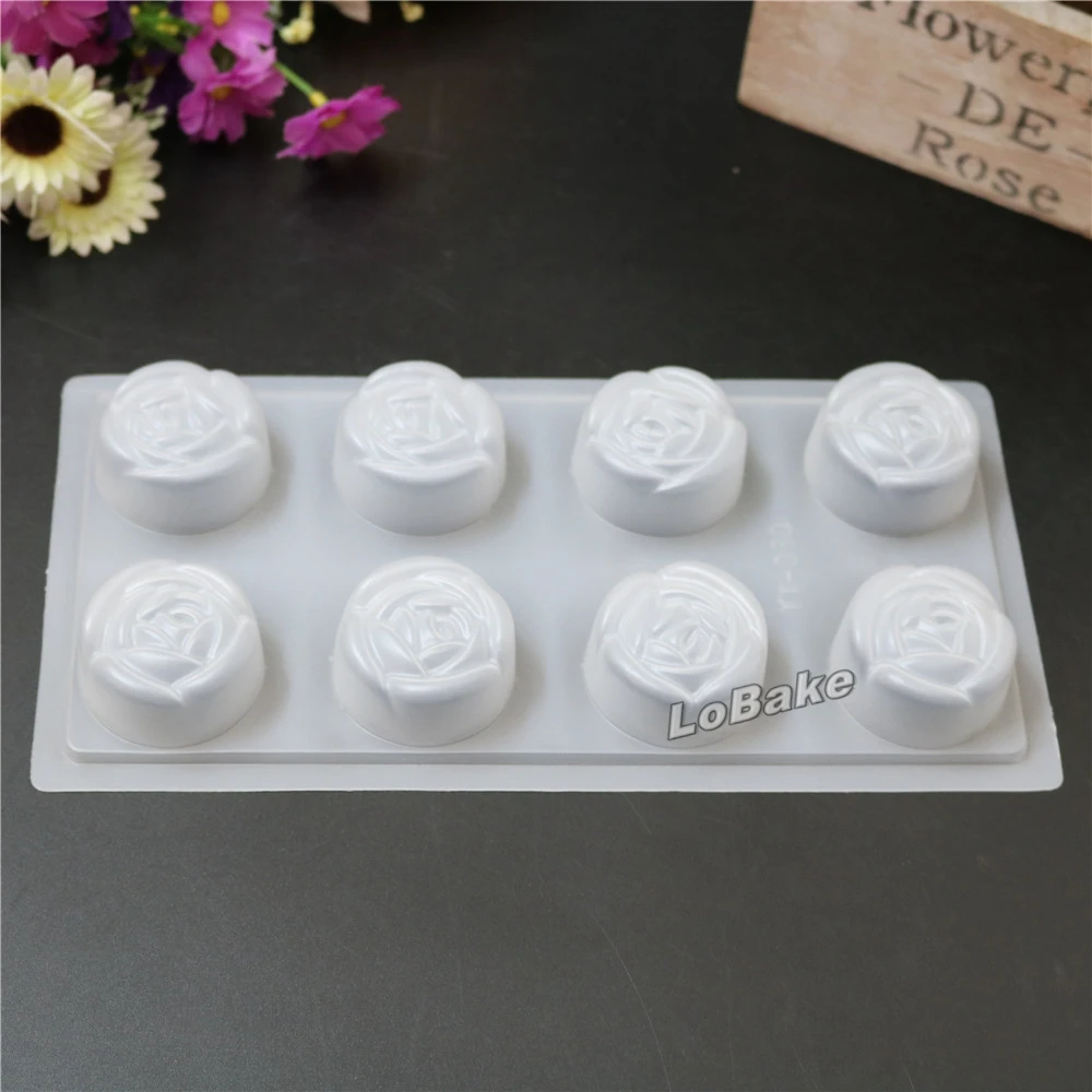 (5pcs/lot) High quality 8 cavities dia.4.5*2cm rose flower shape Semi-transparent PP mooncake pudding chocolate molds plastic